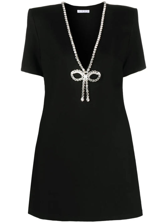 Crystal-Embellished V-Neck Mini Dress