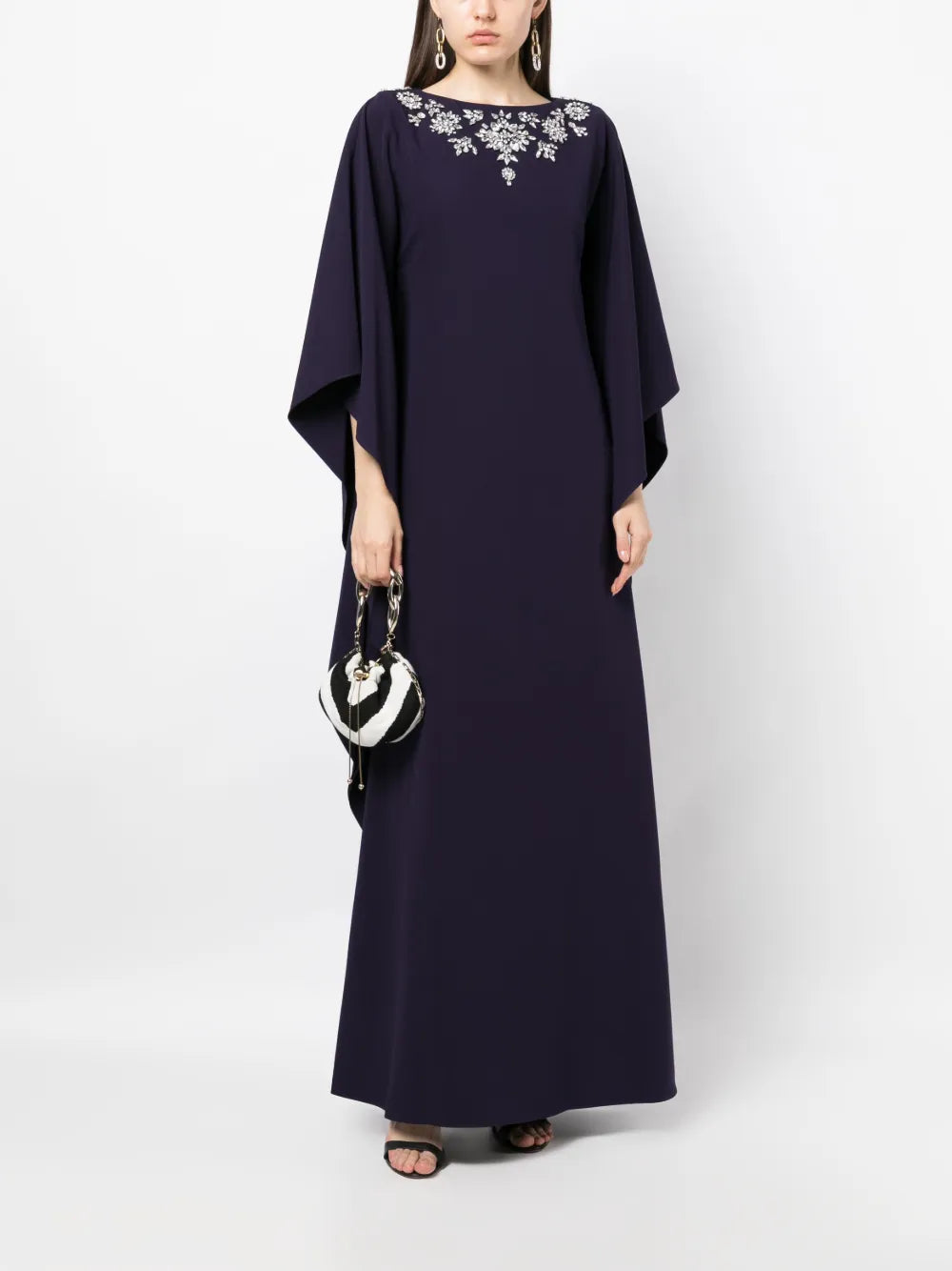 Crystal-Embellished Long-Sleeve Maxi Dress