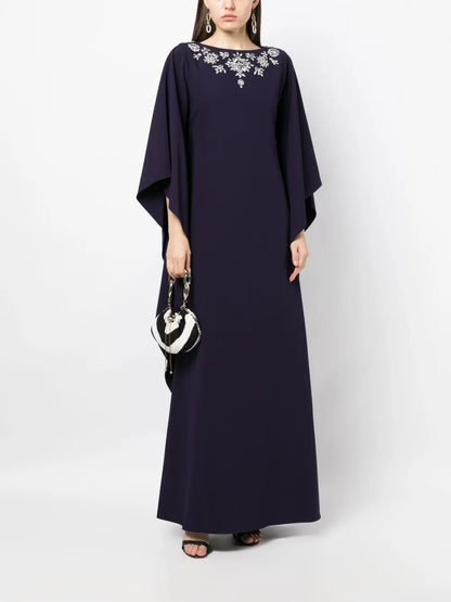 Crystal-Embellished Long-Sleeve Maxi Dress