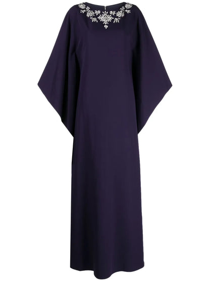Crystal-Embellished Long-Sleeve Maxi Dress