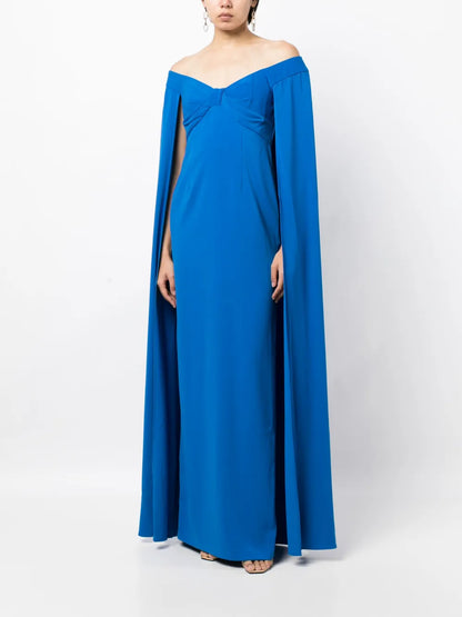 Off-Shoulder Cape-Detail Gown