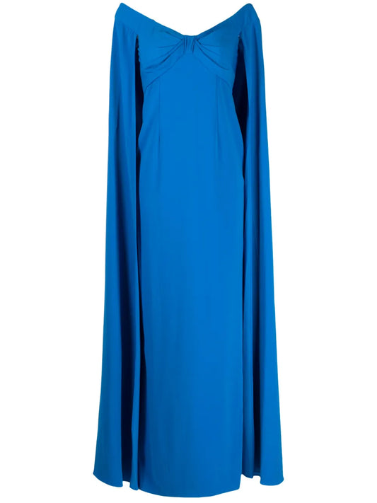 Off-Shoulder Cape-Detail Gown