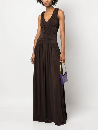 Sleeveless Ruched Long Dress