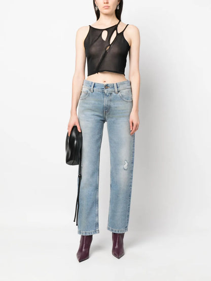 Distressed-Effect Straight-Leg Jeans