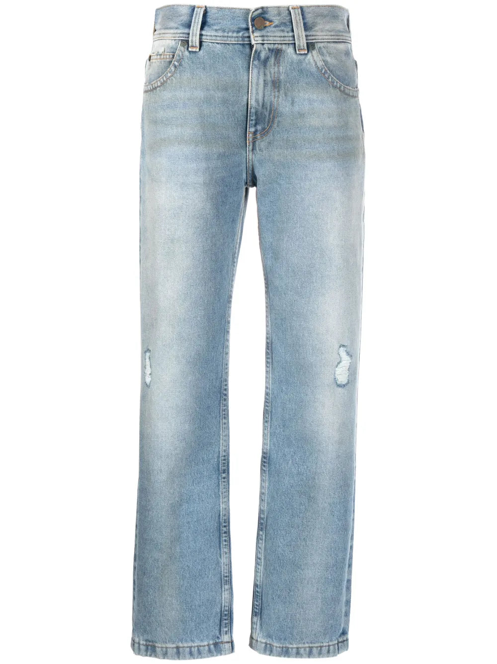 Distressed-Effect Straight-Leg Jeans