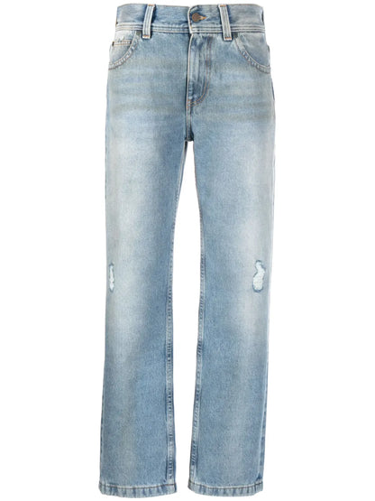 Distressed-Effect Straight-Leg Jeans