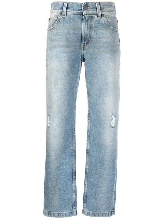 Distressed-Effect Straight-Leg Jeans