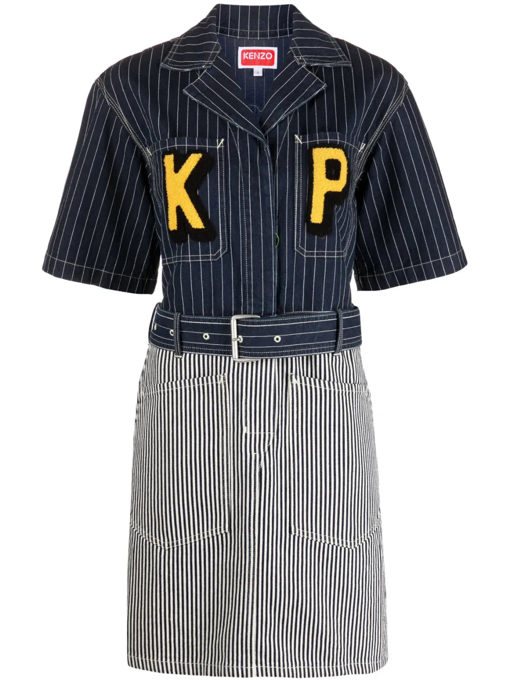 Logo-Patch Striped Denim Shirtdress
