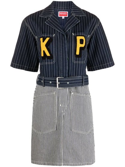 Logo-Patch Striped Denim Shirtdress