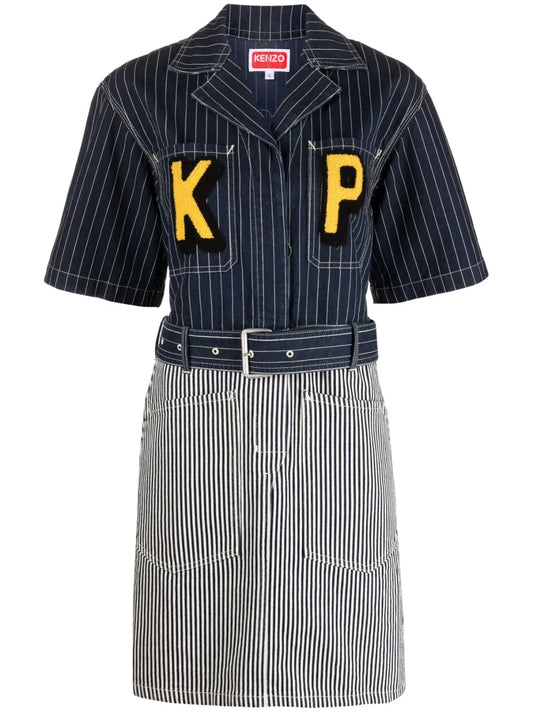 Logo-Patch Striped Denim Shirtdress