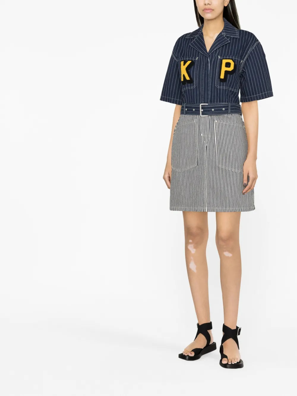 Logo-Patch Striped Denim Shirtdress