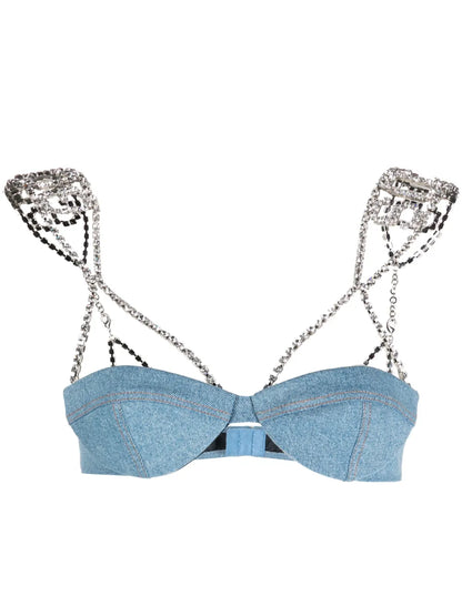 Embellished-Strap Denim Bralette Top