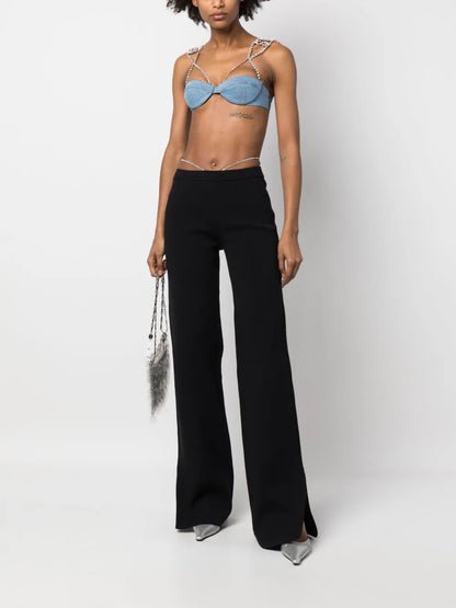 Embellished-Strap Denim Bralette Top