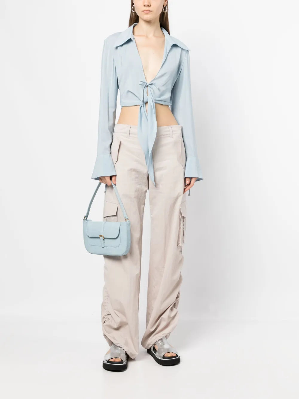 Tie-Fastening Cropped Blouse