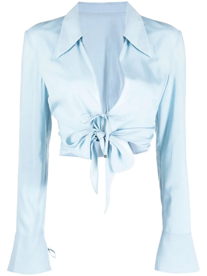 Tie-Fastening Cropped Blouse