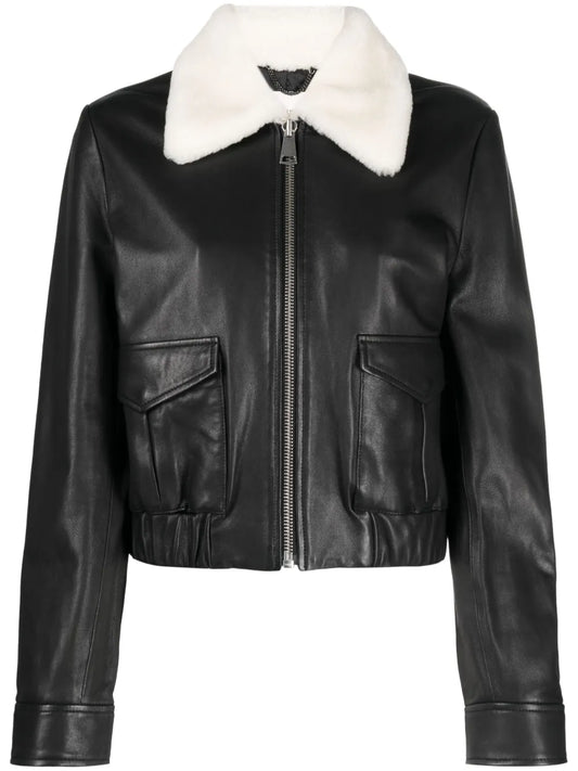 Shearling-Collar Leather Jacket