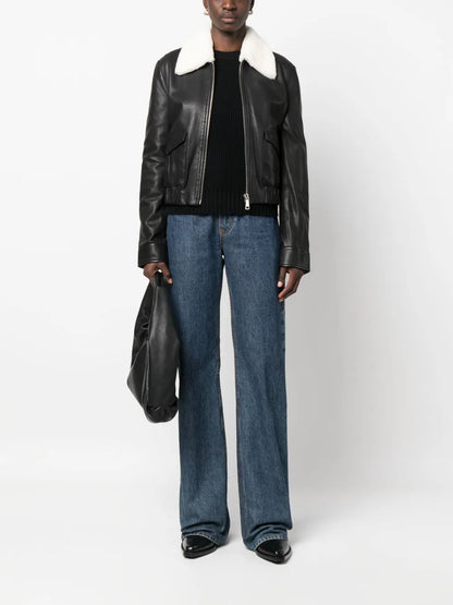 Shearling-Collar Leather Jacket