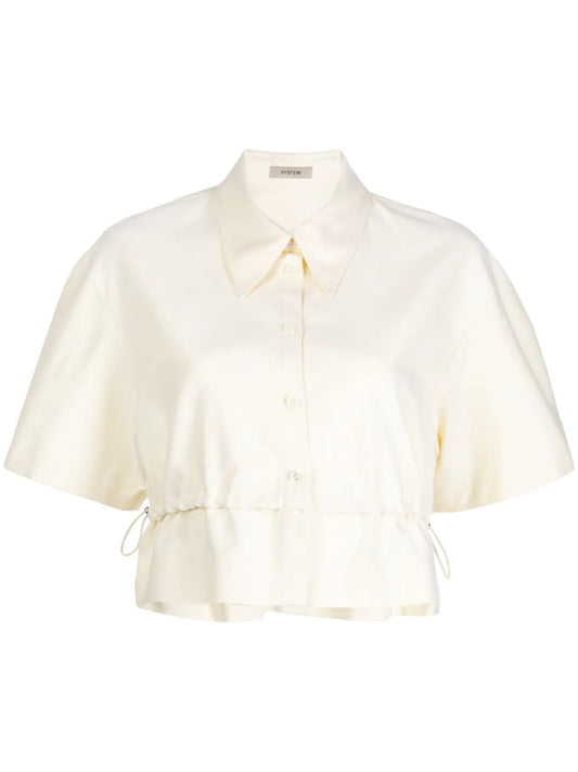 Drawstring Short-Sleeve Cotton Shirt