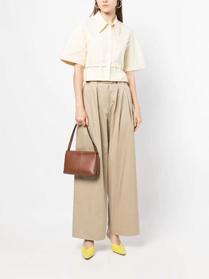 Drawstring Short-Sleeve Cotton Shirt