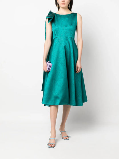 Asymmetric Draped-Detail Midi Dress
