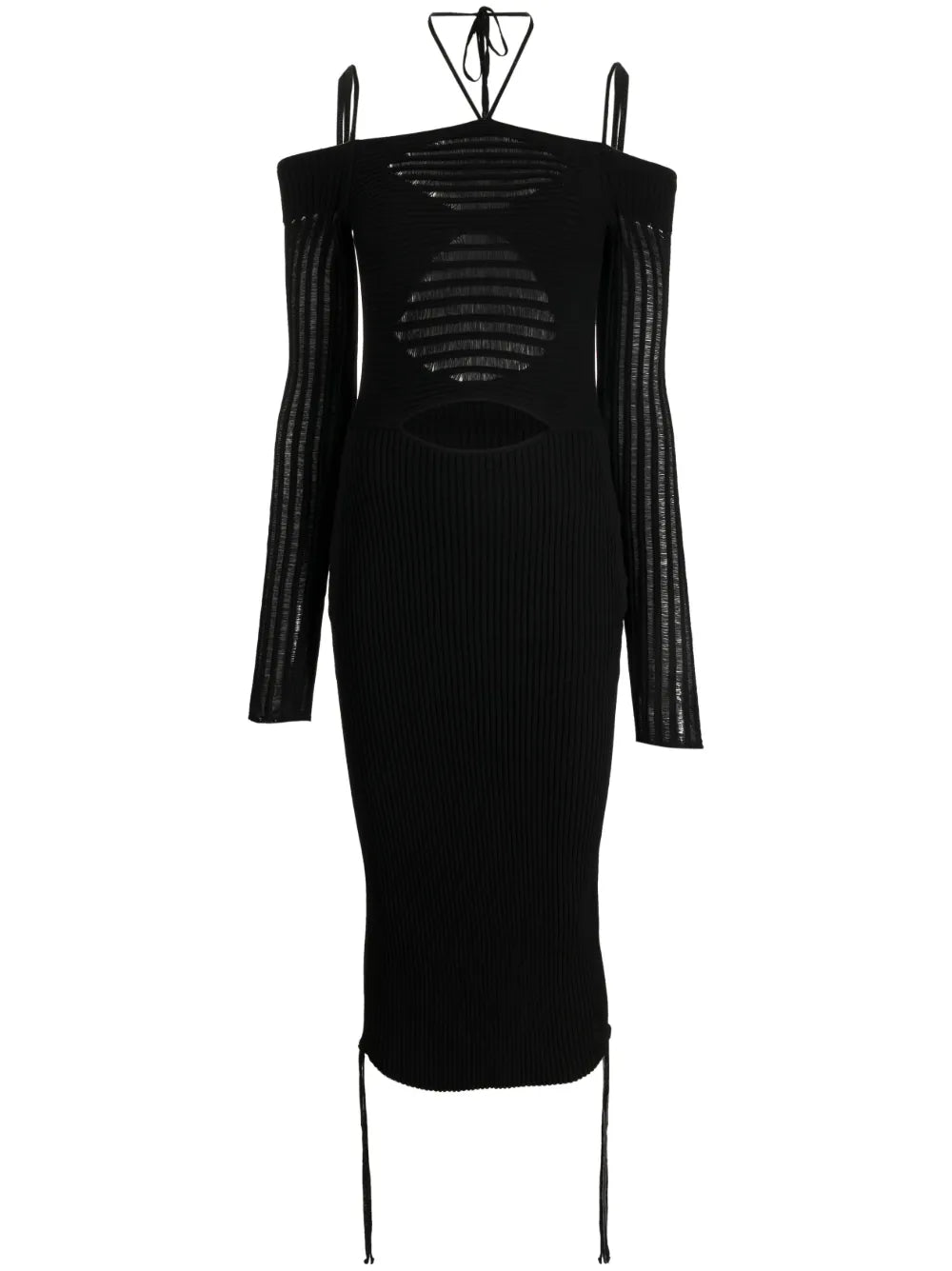 Cold-Shoulder Knitted Midi Dress