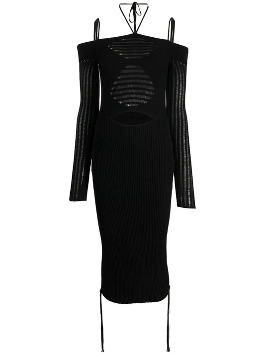 Cold-Shoulder Knitted Midi Dress