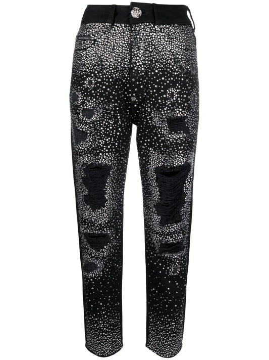 Crystal-Embellished Boyfriend Jeans