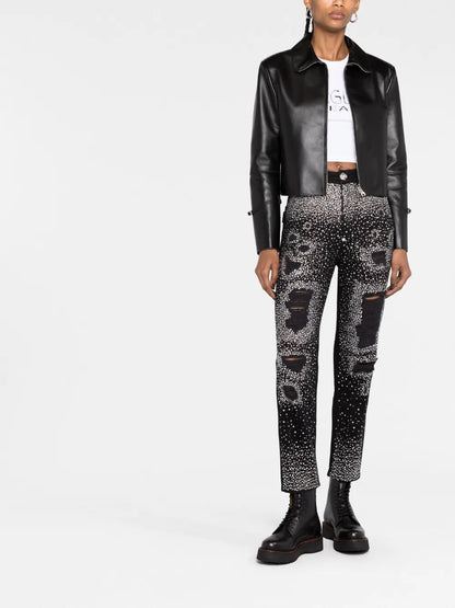 Crystal-Embellished Boyfriend Jeans