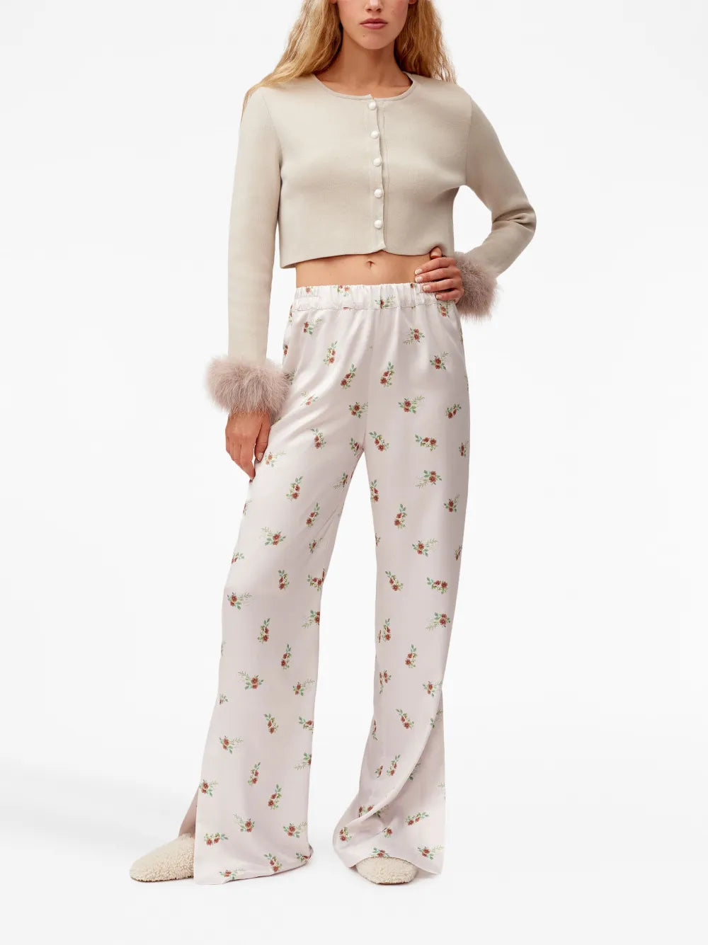 Feather-Trim Cropped Cardigan