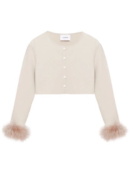 Feather-Trim Cropped Cardigan