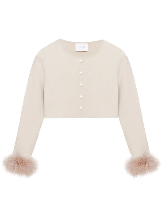 Feather-Trim Cropped Cardigan