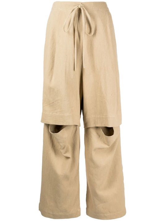 Textured Split Linen-Cotton Track Pants