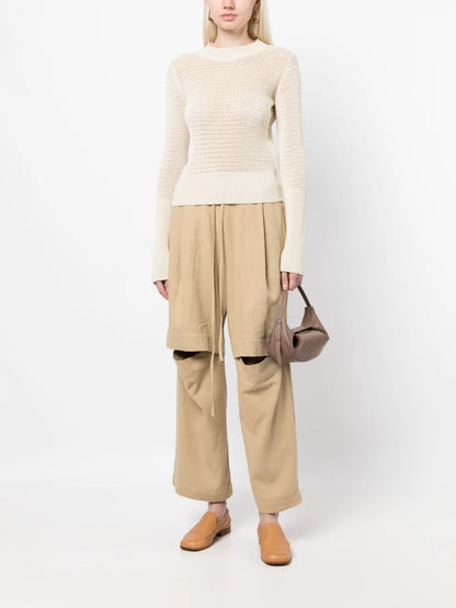 Textured Split Linen-Cotton Track Pants