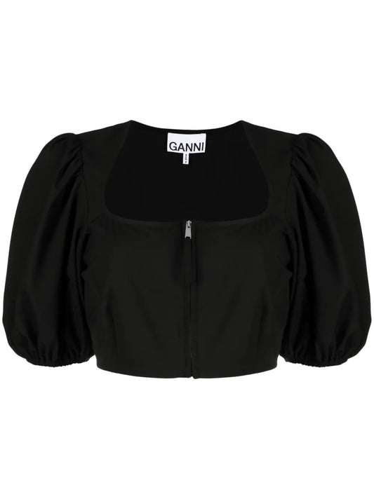 Cropped Puff-Sleeve Blouse