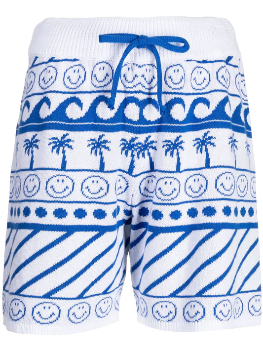 Wave-Print Drawstring Shorts
