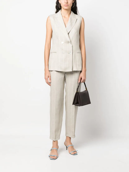 Striped Straight-Leg Linen Trousers
