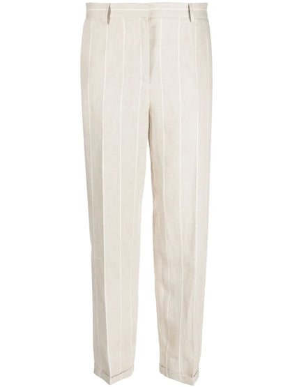 Striped Straight-Leg Linen Trousers
