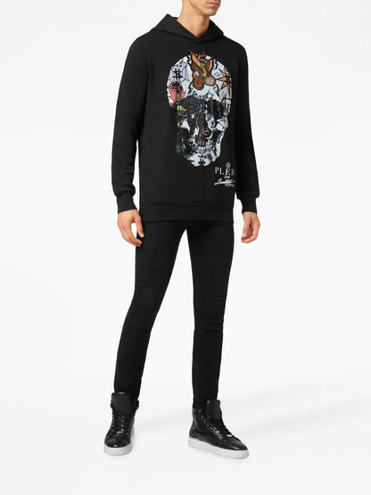 Skull-Print Crystal-Embellished Hoodie