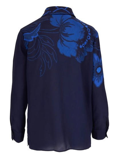 Floral-Print Button-Down Silk Shirt