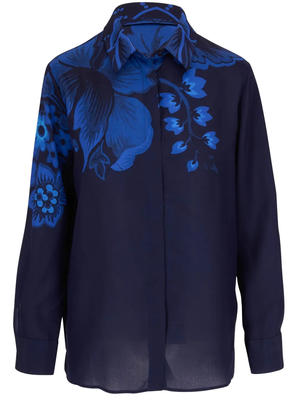 Floral-Print Button-Down Silk Shirt