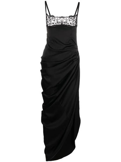 La Saudade Floral-Embroidered Asymmetric Dress