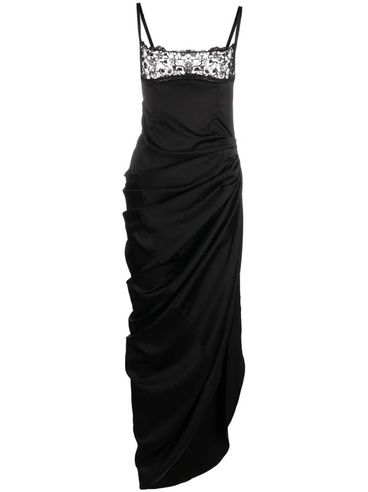 La Saudade Floral-Embroidered Asymmetric Dress