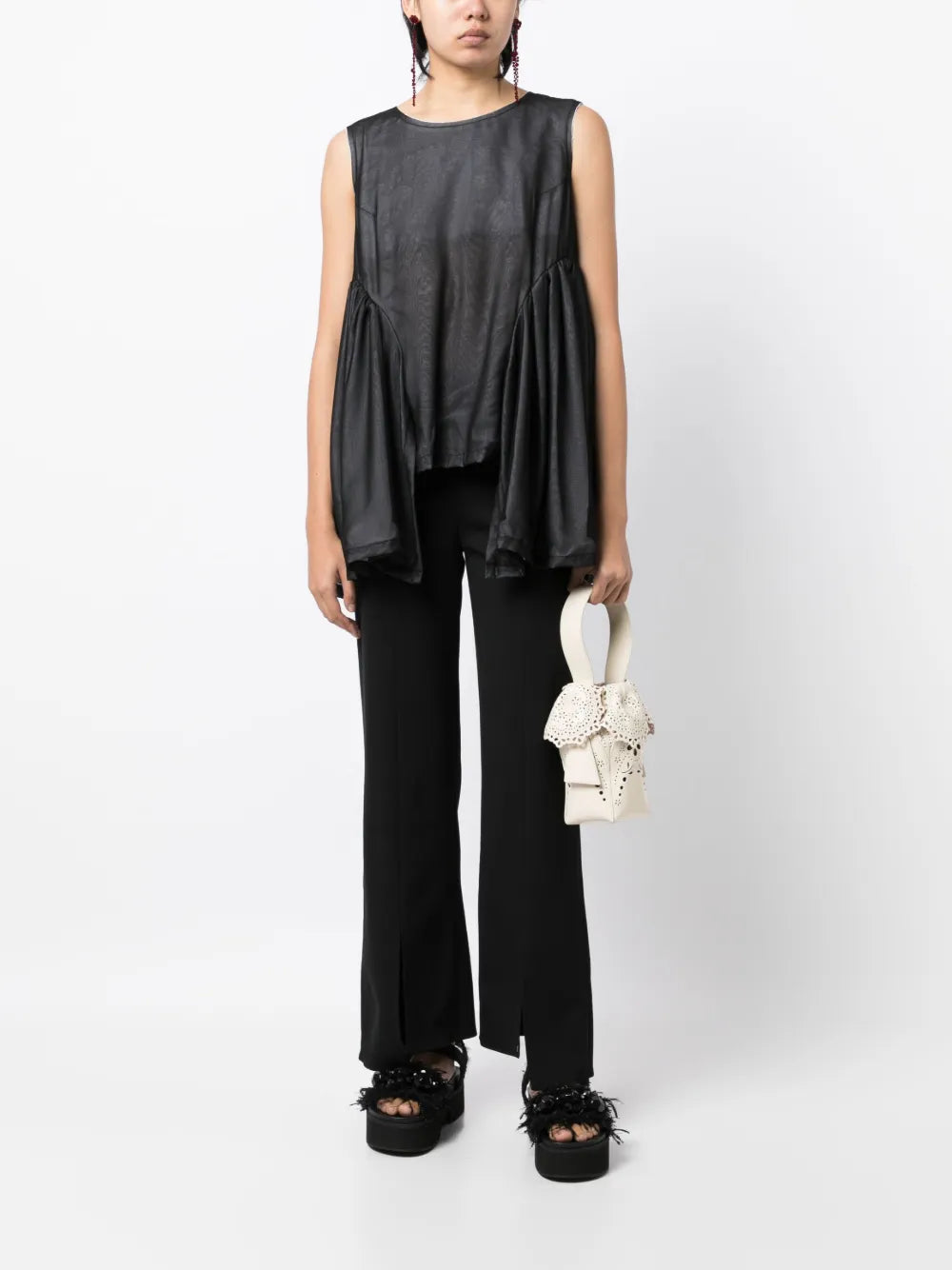 Draped-Detail Sleeveless Blouse