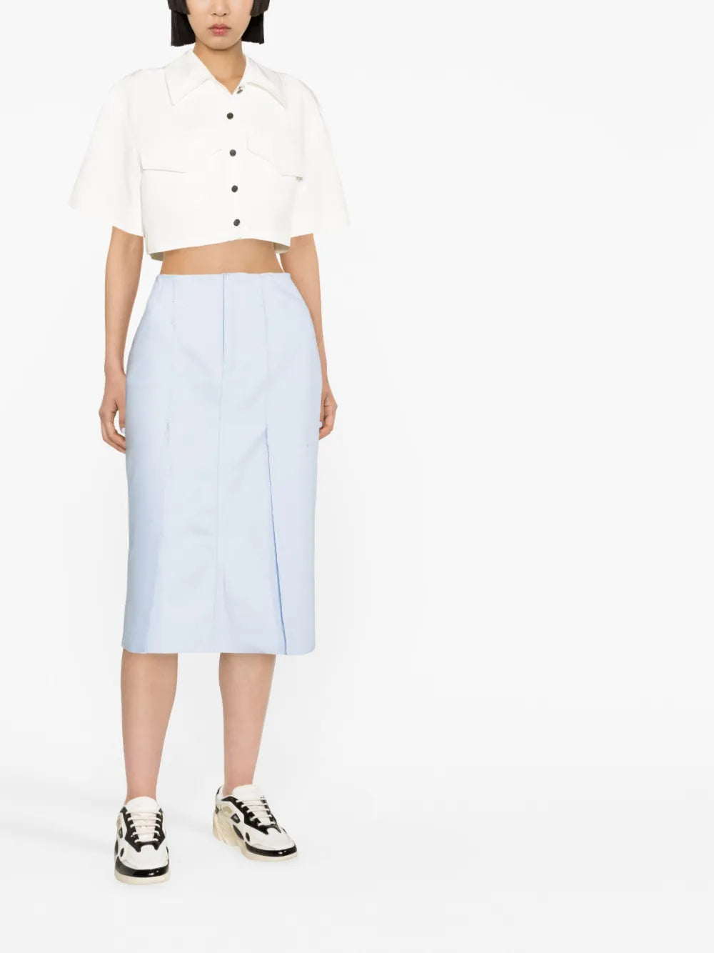 High-Waisted Denim Midi Skirt