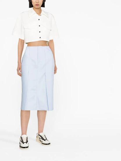 High-Waisted Denim Midi Skirt