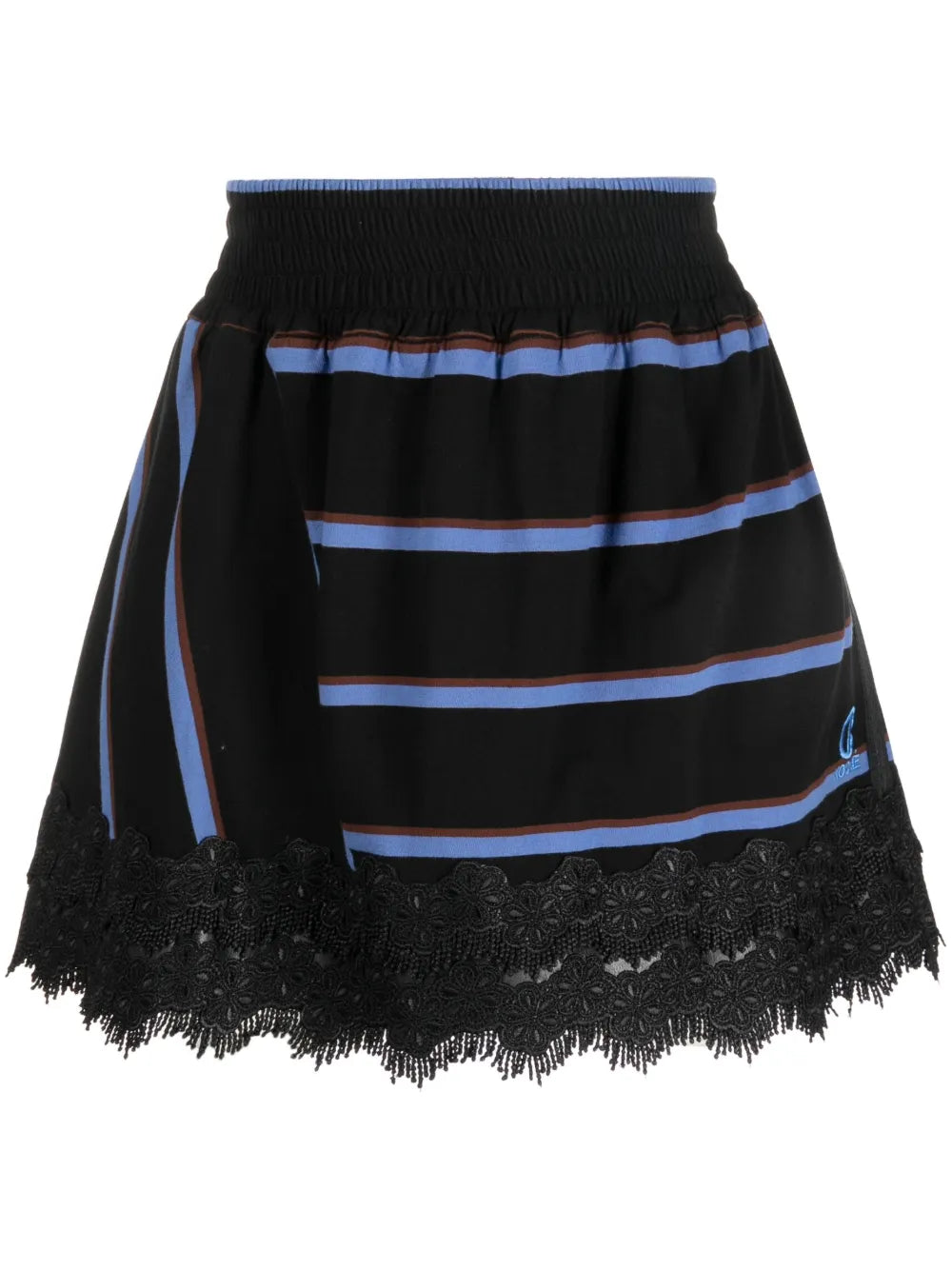 Lace-Hem Striped Mini Skirt