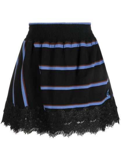 Lace-Hem Striped Mini Skirt