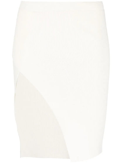 Ribbed-Knit Asymmetric Midi Skirt