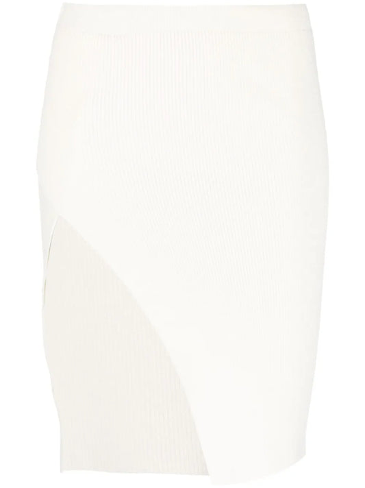 Ribbed-Knit Asymmetric Midi Skirt