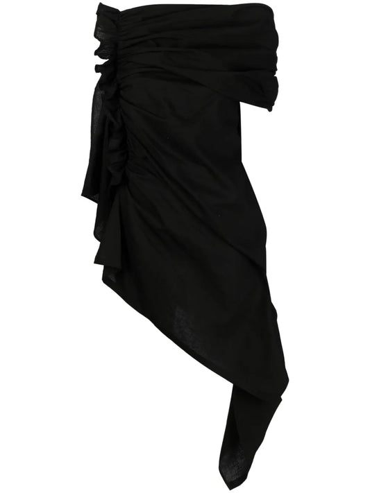 One-Shoulder Draped Gathered Dress